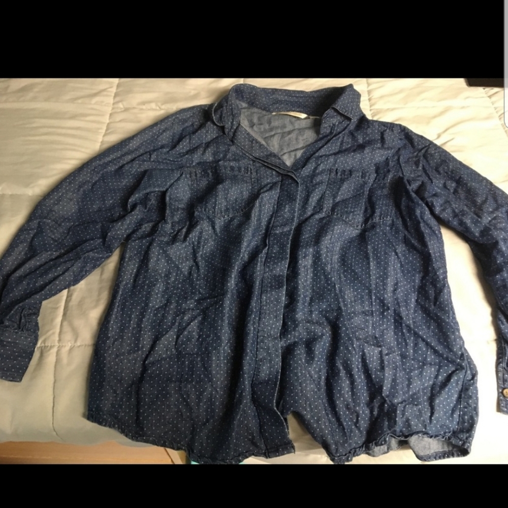 LC Lauren Conrad Polka Dot Denim Button Down
